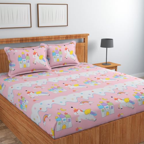 Image of NEW LEAF Cotton Flat Double Bedsheets with 2 Pillow Covers | Double Bed Breathable | Wrinklefree | Ultrasoft |Summer Bedsheet 200 to 220 tc Floral | 90 x 90 inches, Floral Baby Pink