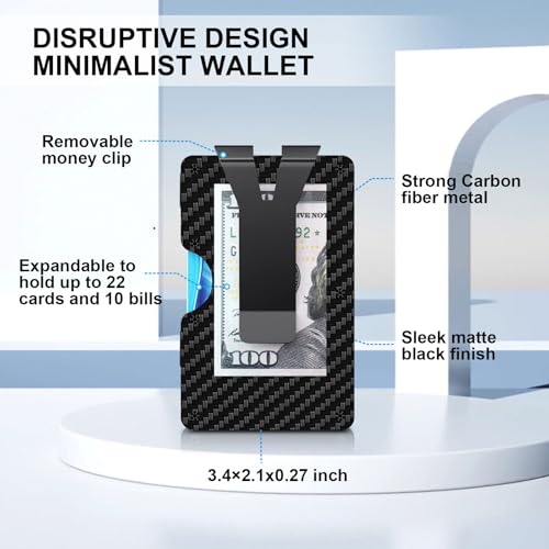 CHJGLNL Minimalist Wallet for Men, Metal Wallet with Cash Strap and Money Clip, Mens Slim Credit Card Holder, Front Pocket Wallets, RFID Blocking, Carbon Fiber Aluminum - 12-22 Card Capacity4