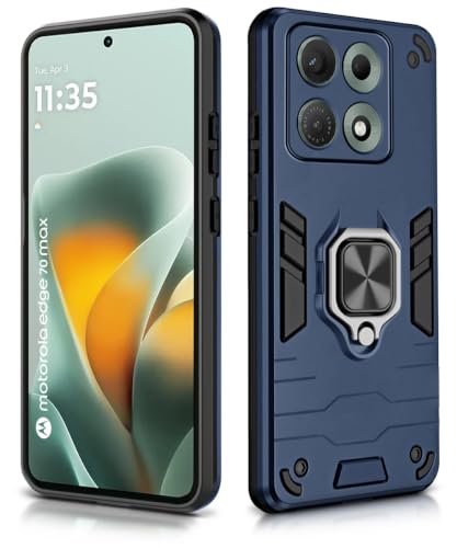 Image of WOW IMAGINE Shock Proof Back Case Mobile Cover for Motorola Moto Edge 70 Max 5G | Back Cover Case (Tough Armor | Hybrid PC + TPU | Ring Holder & in-Built Kickstand | Blue)
