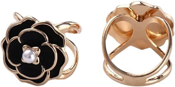 Women's Elegant Pearl Floral Scarf Ring Clip, Metal Hollow Out X Shape Camellia Flower Scarf Buckle2