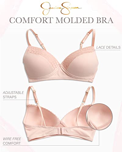 Jessica Simpson Women's Bra – 3 Pack Comfort Molded Microfiber Bra: B Cup/C Cup, Size 36C, Black/Rose (2Pk) #TOP1