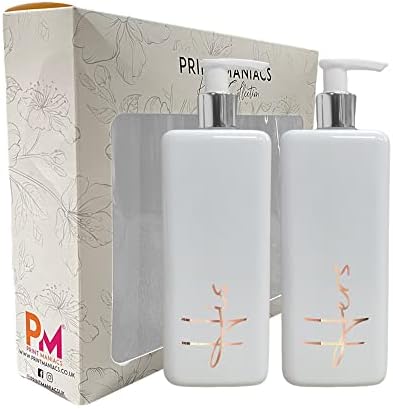 Print Maniacs Mrs Hinch Inspired Signature White 500ml Square Reusable Dispenser Bottle Silver Pump Personalised Bathroom Storage Toiletries Set F2 (Grey, Shamp, Con, Body Wash)