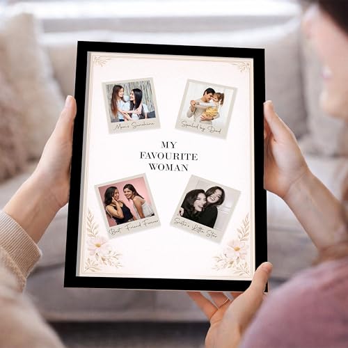 Image of Customized Photo Frame Wall Decor Collage of 4 Images Gift For Mother Sister Wife Girlfriend and Friend, Personalized Women's Day and Mothers Day Photo Frame Gift For Home Living room Bedroom 23x32 cm