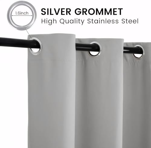 Rideau d'extérieur à double œillets coupe-vent et isolant thermique gris - 3
