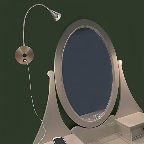 Homefocus Bedside Reading Wall Light,Wall Light,Wall Lamp,Living Room Wall Lamp,Bedroom Wall Lamp,Wall Sconces,Led 5Watt 3000K,Usb Charging Port,Flexible Gooseneck,Metal, Satin Nickel #TOP5