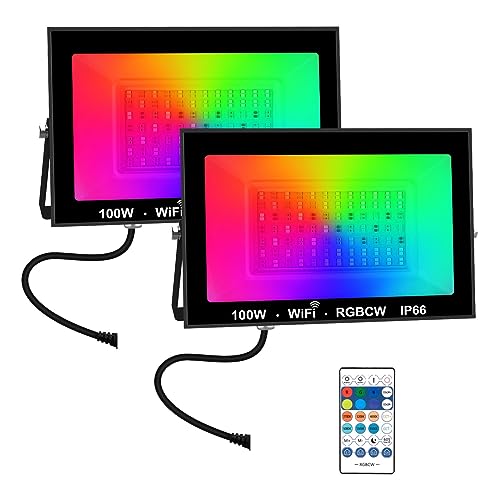 Projecteur LED 100W Étanche IP66 à Télécommande Lampe Jardin 2PCS