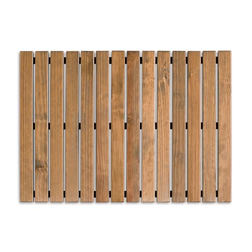 Tarima/Alfombra Flexible de Baño, Madera de Color Teca, Antideslizante con Tiras de Caucho, Sin Tornillos, Resistente a la Humedad (50 x 70 cm)