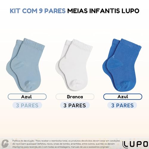 Kit 09 Meia Lupo BU | Meias Cano Médio Infantil Lupo Baby | KIT - D | 20-23