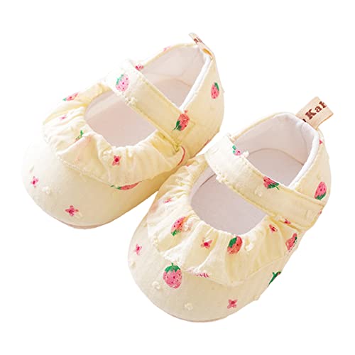 Newborn Baby First Walking Shoes Strawberry Graphic Ruffle Soft Non-Slip Sole Flat Lightweight Princess Sneakers