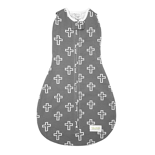 Image of Woombie Grow with Me Baby Swaddle, Convertible Swaddle Fits 0-9 Months, Expands to Wearable Blanket for up to 18 Months, Grey Crosses