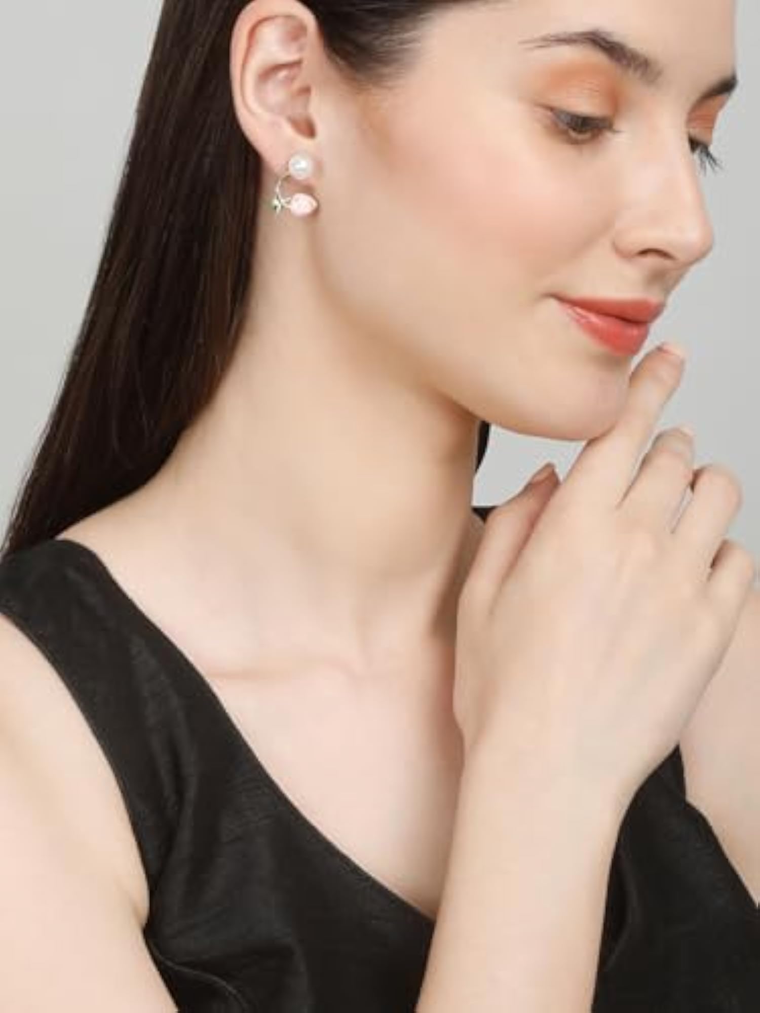 Celebrity Inspired Pearl & Floral Earrings, Chic Style