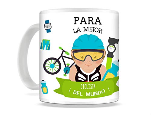 REGALOS ESTRELLA AZUL Taza de Desayuno Original para Regalar al Mejor Deportista Taza con Frases y Mensajes Divertidos y alegres Deporte, Regalos para Deportistas (Ciclista (Ella))