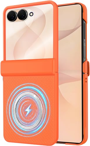 Image of STORMTAL Magnetic for Samsung Galaxy Z Flip 8 case, Hinge Protection, Built-in Screen Protector, Shockproof, Compatible with Magsafe, Rugged Phone Case for Z Flip 8 Orange