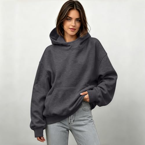 Funnel Neck Hoodie Women Oversized Mock Neck Sweatshirt Fall Clothes | Cotton Comfort Cute Oversized Hoodie, Fleece Fall Lightweight Comfy Kangaroo Pouch Hoodie,Drop Shoulder Long Sleeve Pullover - image 2