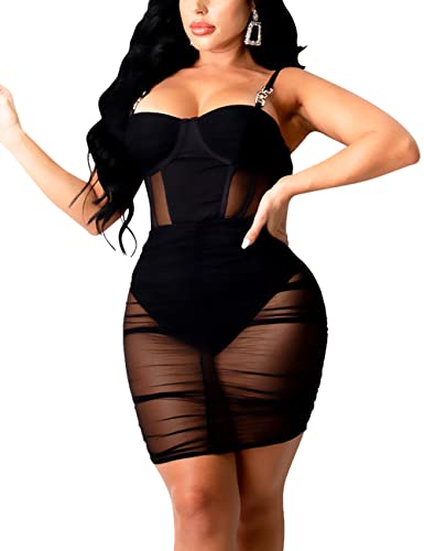 Amazon.com: DTMCV Club Outfits for Women Sheer Mesh Corset Dress Bodycon  Party Spaghetti Strap Mini Dress Black S : Clothing, Shoes & Jewelry