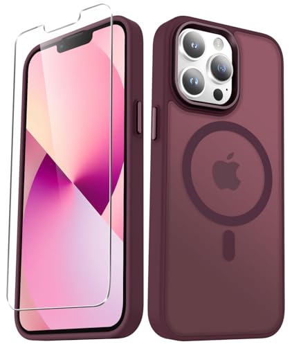 Image of YENAPOON for iPhone 12 Pro Max Case, Matte Magnetic Phone Case, Wine Red | Fit for Magsafe, Screen Protector Included, Translucent Frosted Slim Shockproof Protective Cover