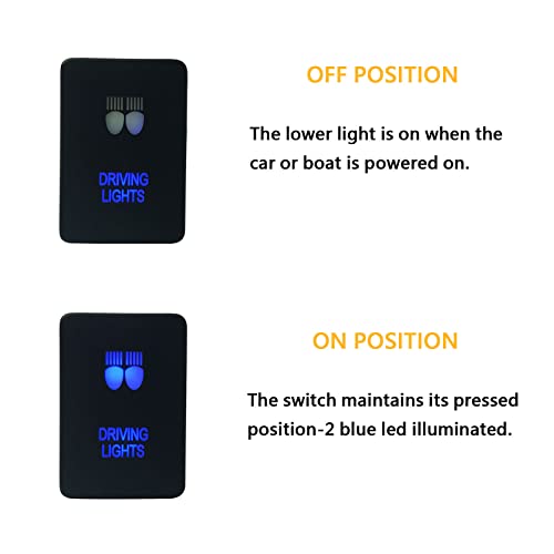 Image of Blue Led Driving Lights Push Button Switch for Toyota FJ Cruiser Prado Landcruiser RVA4 Highlander 3Amp 12V Illuminated ON-Off SPST Button Switch with Wiring Connector