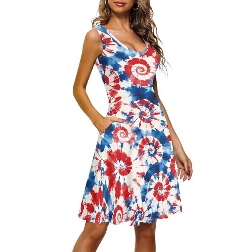 Image of TOADDITDO Women's Sleeveless O Neck Beach A-Line Party Coctail Tank Dresses Flared Sundress
