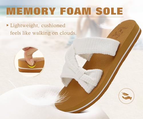 Image of KuaiLu Womens Dressy Bow Sandals Arch Support Yoga Foam Cushion Comfortable Walking Slides Open Toe Summer Beach Indoor Outdoor Slippers