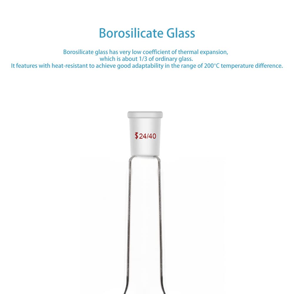 Kjeldahl Flask, Heavy Wall Borosilicate Glass Round Bottom Flask, 24/40 Standard Taper Joint, 500 ml