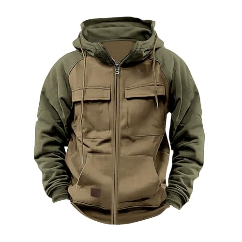 Sweat à capuche pour homme avec veste militaire britannique cargo et fermeture éclair