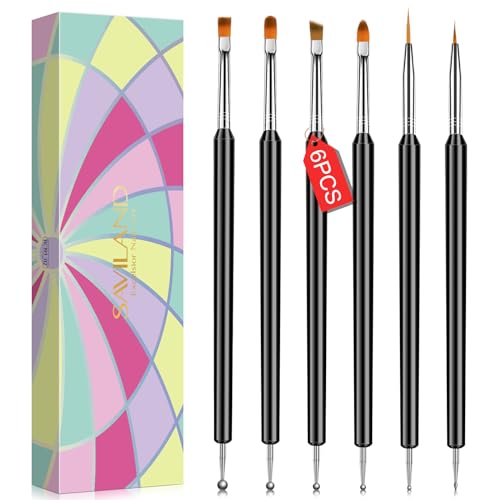 SAVILAND 6pcs Nail Art Liner Brushes Set: Nail Brush Gel Polish Painting Nail Art Design Brushes Pen with Crushed Diamond Rhinestone Handle for Pulling Lines,Sizes 7/9/11/13/17/23 mm