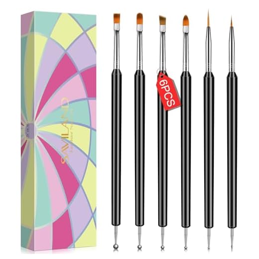 Saviland Nail Art Brush Set - 6pcs Double-End Nail Art Brushes Kit Professional Manicure Tools Kit with Painting Dotting Line Pen for Gel Polish Nail Designs Nail Carving French Nails