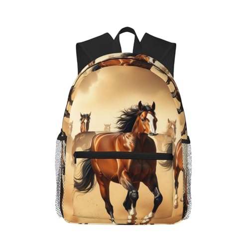 Fashion Daypack Large Capacity Anti-Theft Multipurpose Carry On Bag for Sports Picnic Bicycle, Wild Chestnut Horses Bags, Camping Outdoor Backpack Bookbag