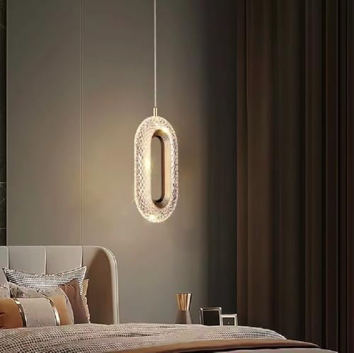 Image of Groeien 12W | 3 Color Gold Finish Modern LED Crystal Oval Hanging Pendant Ceiling Lamp Fixture | Chandelier for Home, Indoor, Outdoor,Living Room, Bedroom(Oval-Crystal Ring, 1)