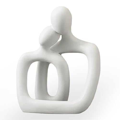 BANOMII Abstract Couple Statue, Minimalist Couples Bedroom Decor, White Hugging