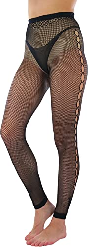 Image of ToBeInStyle Women's Single Floral Lace Fishnet Tights Footless & Stirrup Design