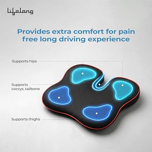 Image of Lifelong Car Seat Cushion for Driving | 100% Memory Foam Sciatica & Tailbone Pain Relief | Orthopedic Pillow with Non-Slip Base, Washable Cover | Office Chair & Truck Compatible (LLCC13)