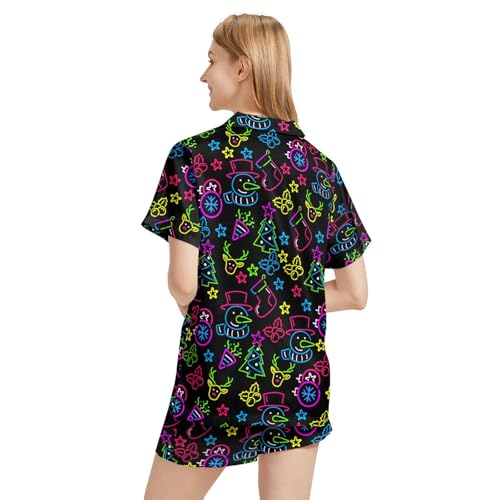 Image of Funny Satin Pajamas Set for Women Button Down Sleepwear Print Pjs Set 2 Piece Short Sleeve Loungewear Gift for Women