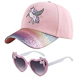 ZXTGBQ Baseballkappe für Mädchen, Verstellbar Basecap Unicorn Sonnenbrille UV Schutz Sonnenhut Sommermütze Kinder Basecap Schildkappe, Prinzessinnen Kappe Mädchen, 3–8 Jahre