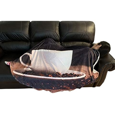 Qualitrusty Coffee Plush Blanket - for Adults and Kids, Giant Round Soft Flannel Picnic Blanket, Funny Beach Towel Throw Blanket to Make You Happy Everyday (60 inches) Cover