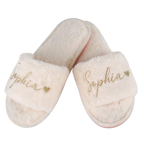 Nergaebe Zapatillas de Novia y Esponjosas Personalizadas, Zapatos Personalizados para el día de la Boda para la Dama de Honor, Regalo de Ducha de novia para la Novia, el Nombre Personalizado Slipper