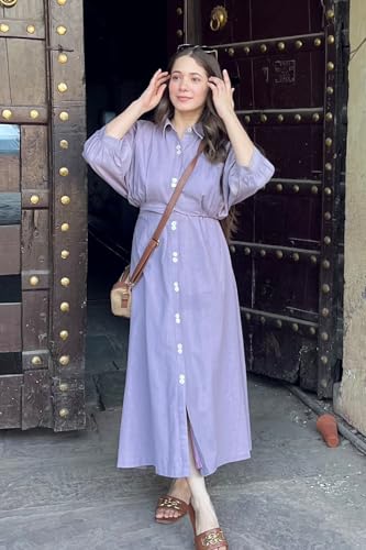 Image of GoSriKi Women's Rayon Viscose Soild Button Shirt Dress
