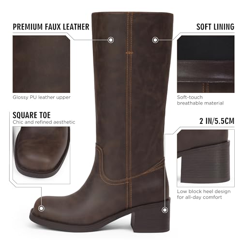 Image of Adolilove Mid Calf Boots for Women Chunky Block Low Heel Square Toe Comfortable Casual Trendy Stylish Boots