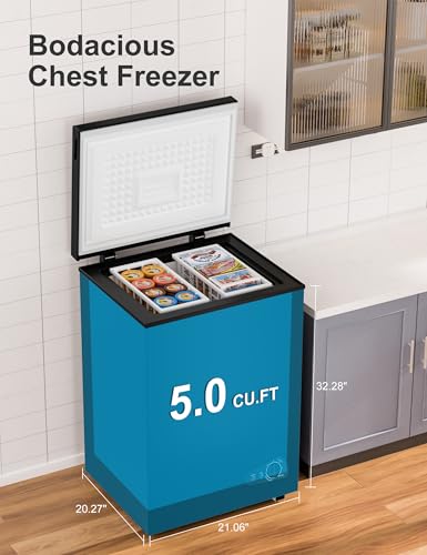 Image of 5.0 Cu.Ft Chest Freezer with 2 Removable Baskets - Energy Efficient and Ultra-Quiet Deep Freezer w /6 Temp - Manual Defrost, Free Standing Top Open Door for Home Garage Basement - Black