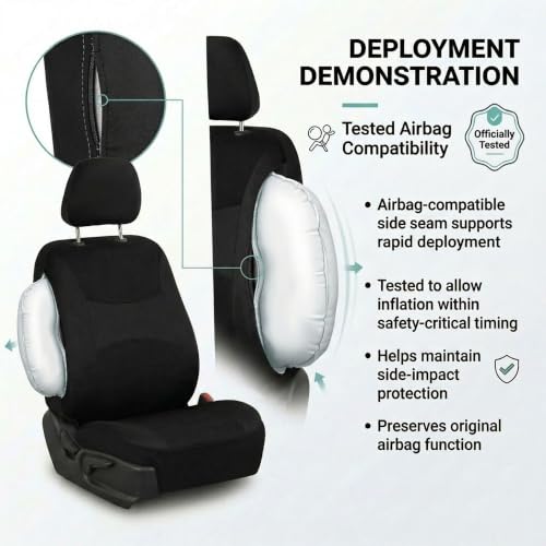 Image of FH Group Car Seat Covers Full Set Cloth - Universal Fit, Automotive Low Back Front Washable Seat Covers, Airbag Compatible, Split Bench Rear Seat for SUV, Sedan, Van Black