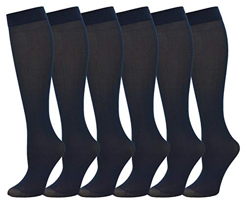 Trouser Socks for Women, 6 Pairs Plus Stretchy Opaque Knee High Dress Sock (Navy Blue)