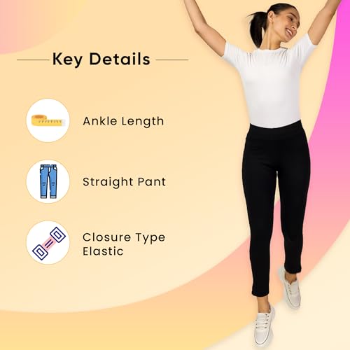 Image of ON&ON Women's Cotton Stretchable Slim Fit Straight Pants Trouser for Casual Wear and Office Wear