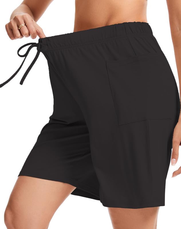 Women's 8in Bermuda Shorts High Waisted Wide Leg Lounge Pants with Pockets Breathable Stretchy Yoga Short - Image 2