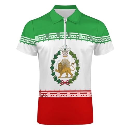 Polo homme grande taille vert avec col zippé et motif lion