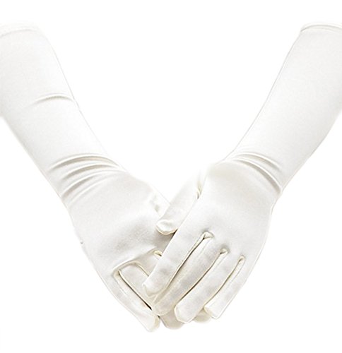 Girls Long Satin Gloves by Tip Top - Long Child Size Girls Formal Gloves - Bridal Flower Girl or Pageant - Ivory, Size L (8-12)