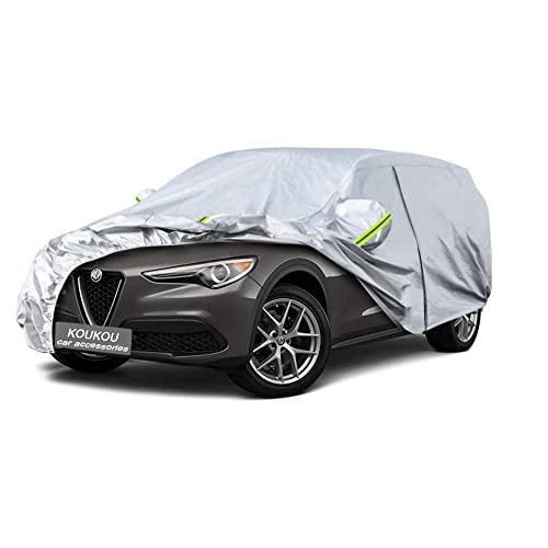 Image of Koukou 6 Layers Car Cover Custom Fit Alfa Romeo Stelvio from 2017 to 2025, Waterproof All Weather for Automobiles, Sun Rain Dust Snow Protection. (Ships from US Warehouse, Arrive Within 3-7 Days)