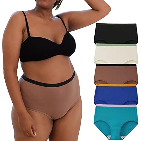 INNERSY Ladies Underwear Plus Size Cotton Knickers Granny Pants Full Briefs Women Multipack 5 (22-24, 1 Black/Multicolor with Contrast Waist) Cover