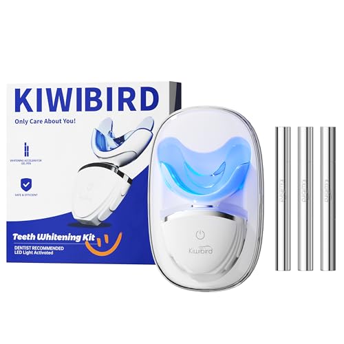 Image of KIWIBIRD Teeth Whitening Kit for Sensitive Teeth - 3 Gel Pens, LED Light with Wireless Charging Case, IPX7 Waterproof, Enamel-Safe at-Home Dental Care Tool
