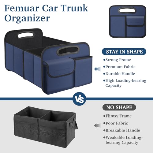 Image of Femuar Car Trunk Organizer, Collapsible, Waterproof, Non-Slip, Blue, 52L, 5 Compartments, Rectangular, Portable, Practical /Functional