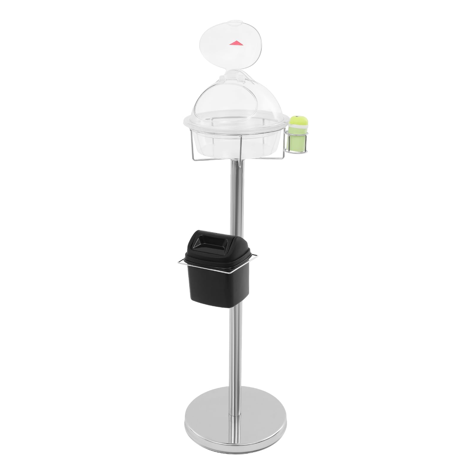 Sample Stand, Silver Metal Demo Stand, Food Service Sample Display Stands with Toothpick Box & Rubbish Bin Clear Tasting Box for Supermarkets Shopping Centers Fruit Shops Cake Shops 43.3